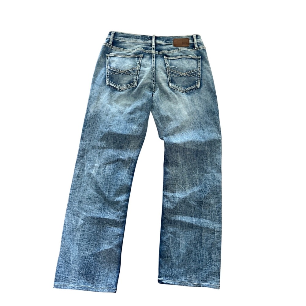 BKE Jake Bootleg Mens Jeans 36R Medium Wash Blue Denim Bootcut Whiskered Buckle - Picture 2 of 4